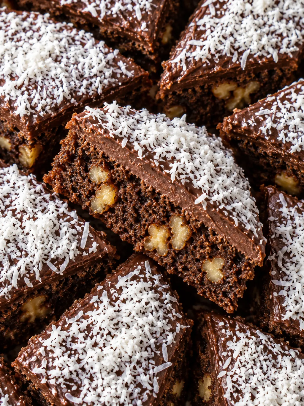 Купчина ромбове какаов сладкиш с орехи и кокос отблизо
