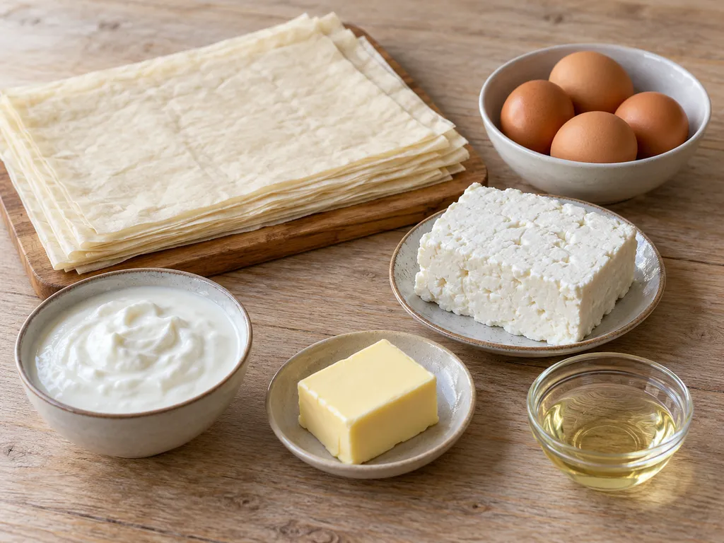 Фини кори, четири яйца, сирене, кисело мляко, масло и олио за наложена баница