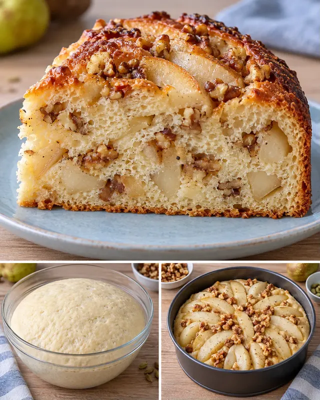 Сладък кекс с мая с кардамон и круша — орехи