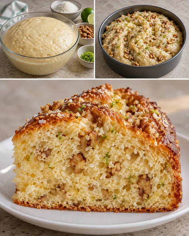 Сладък кекс с мая с кокос и лайм — орехи
