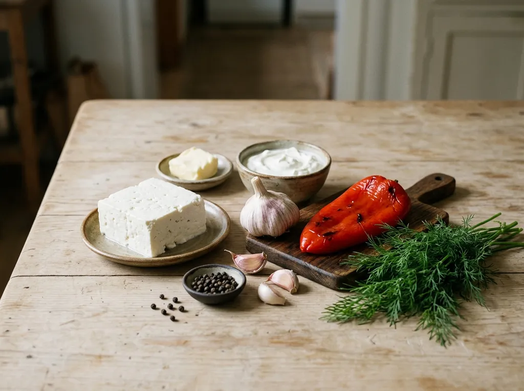 Сирене, масло, кисело мляко, чесън и печена чушка за катък