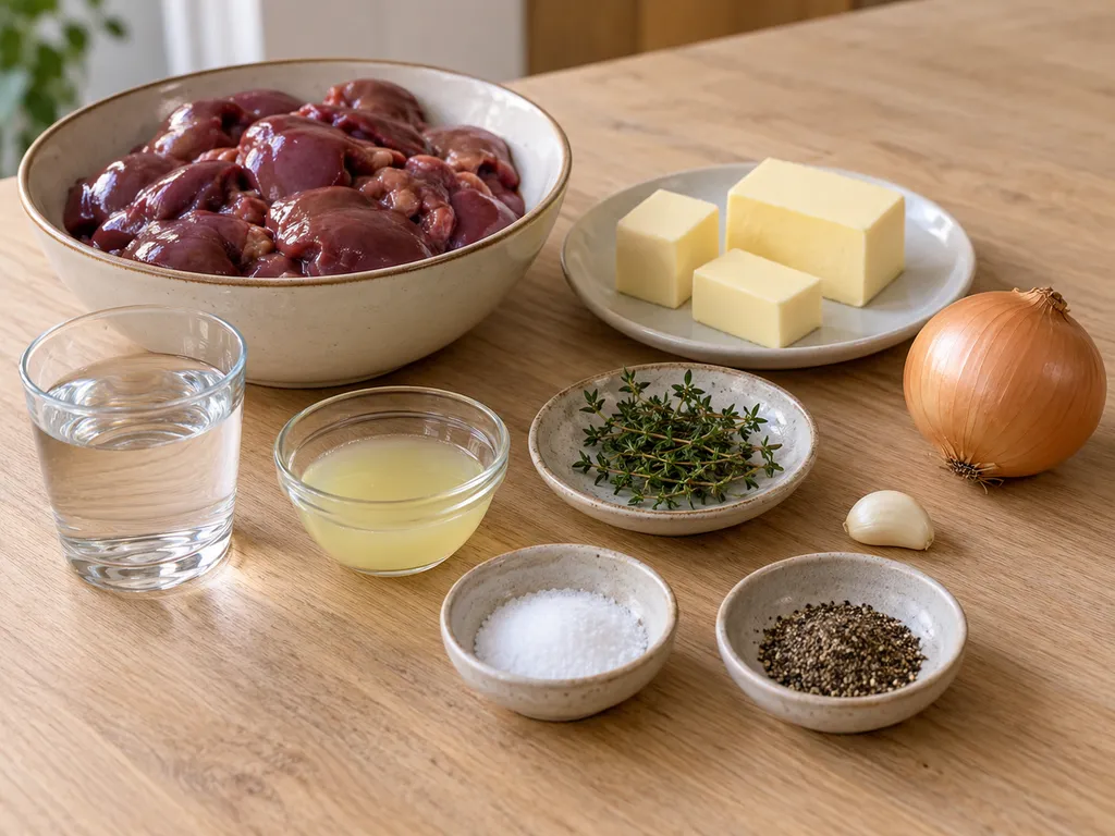 Пилешки дробчета, масло, лук, чесън и подправки за домашен пастет