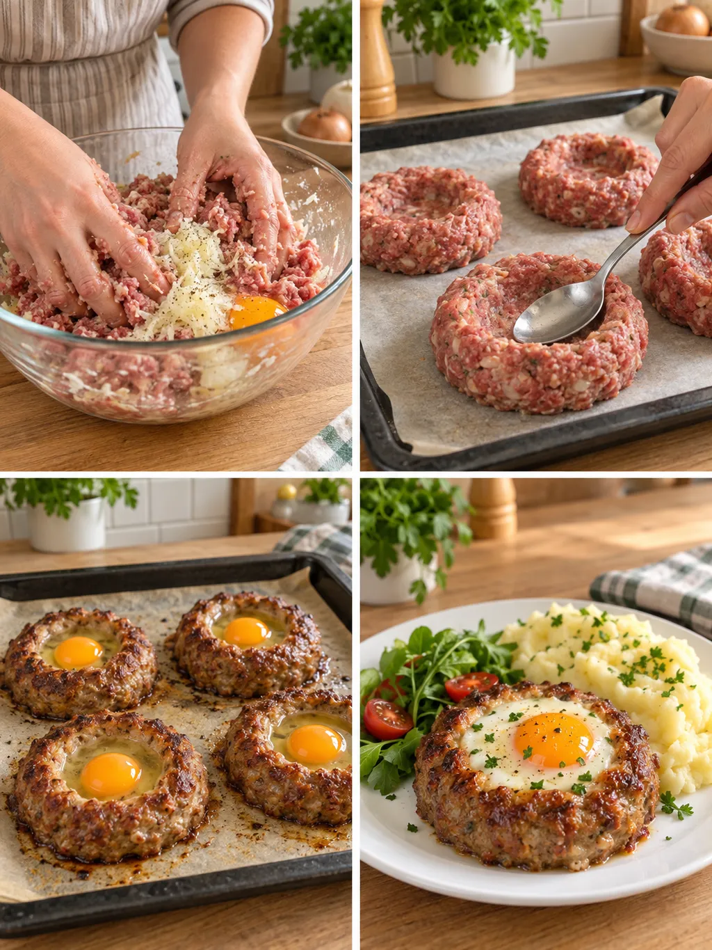 Четири стъпки при гнезда от кайма от месене до готово ястие
