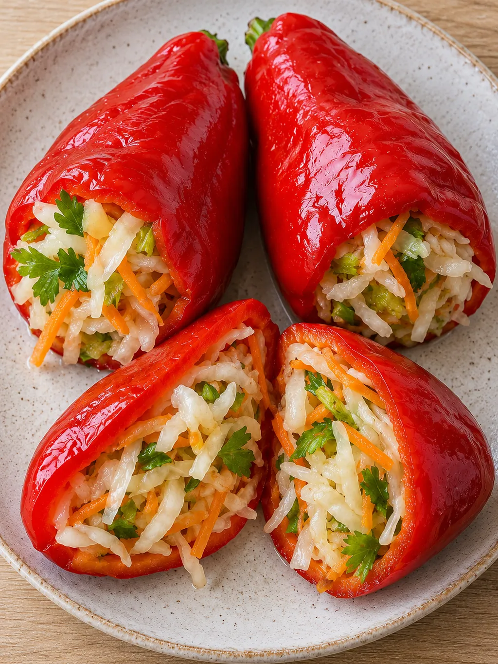 Мариновани червени камби с хрупкаво зеле и моркови, поднесени разрязани