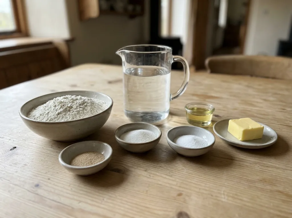 Брашно, вода, мая, захар, сол, олио и масло за домашни катми