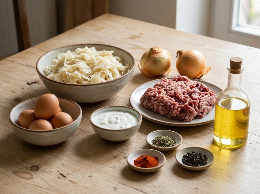 Кисело зеле, кайма, лук, яйца и кисело мляко за мусака