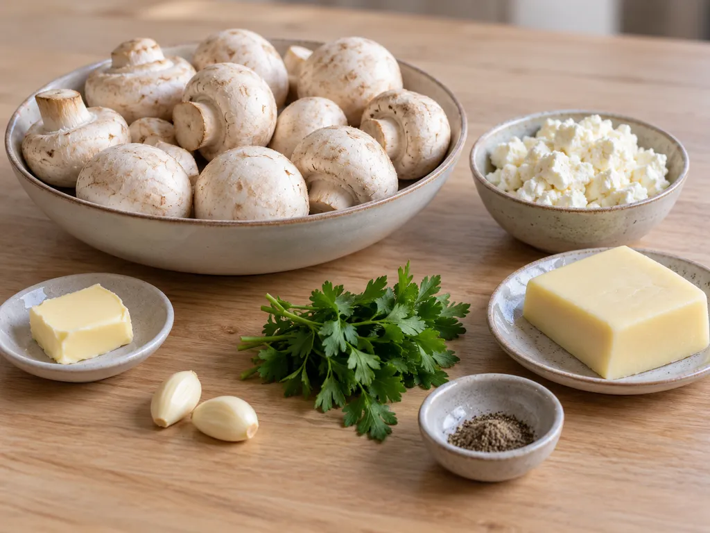 Печурки, сирене, кашкавал, масло, чесън, магданоз и черен пипер