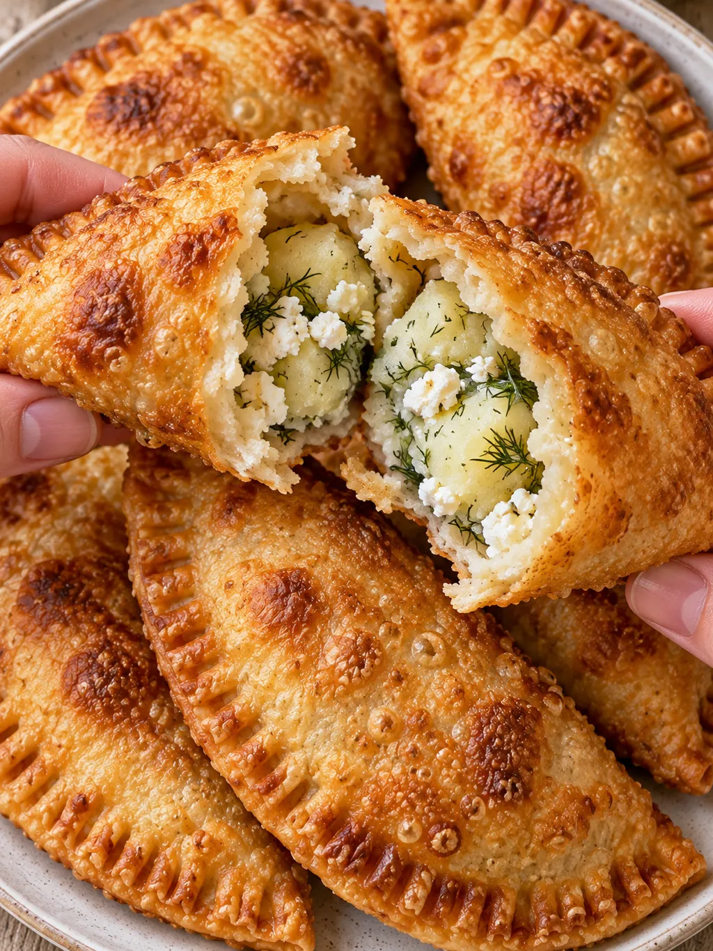 Разчупен пирожок с картофена и сиренена плънка и копър