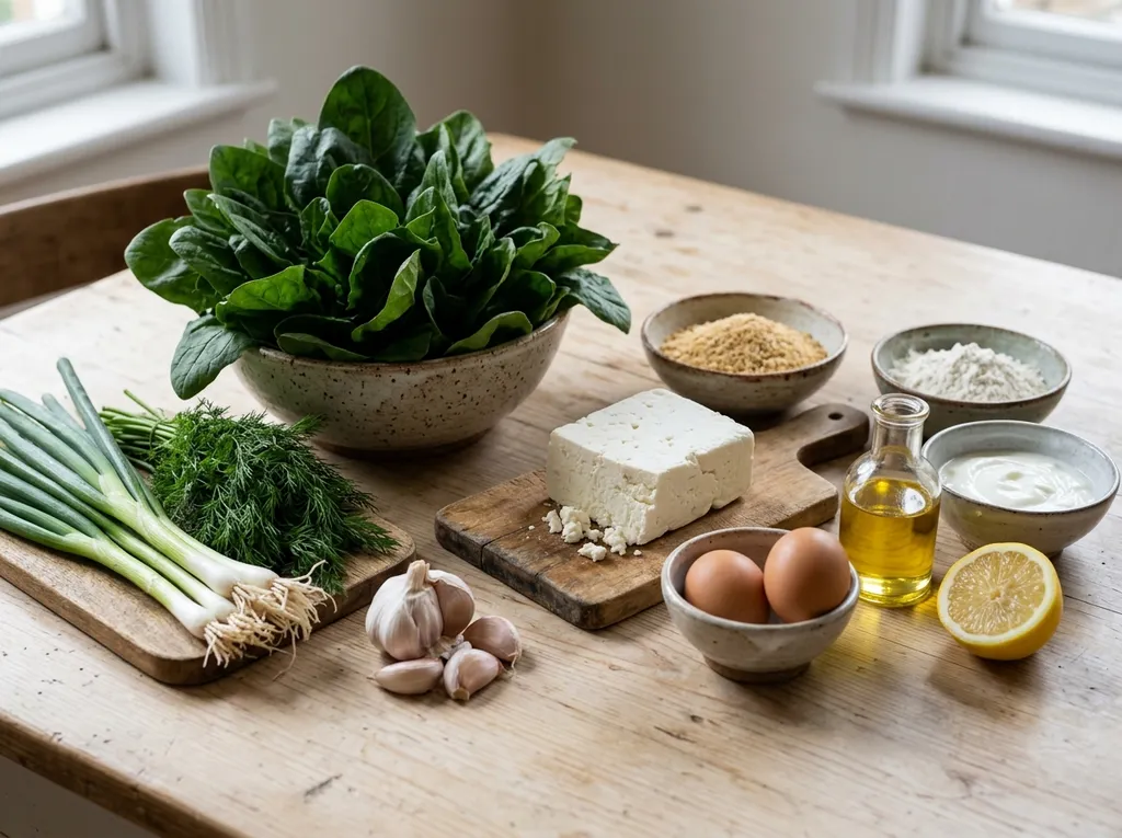 Продукти за спаначени кюфтета на дървена дъска