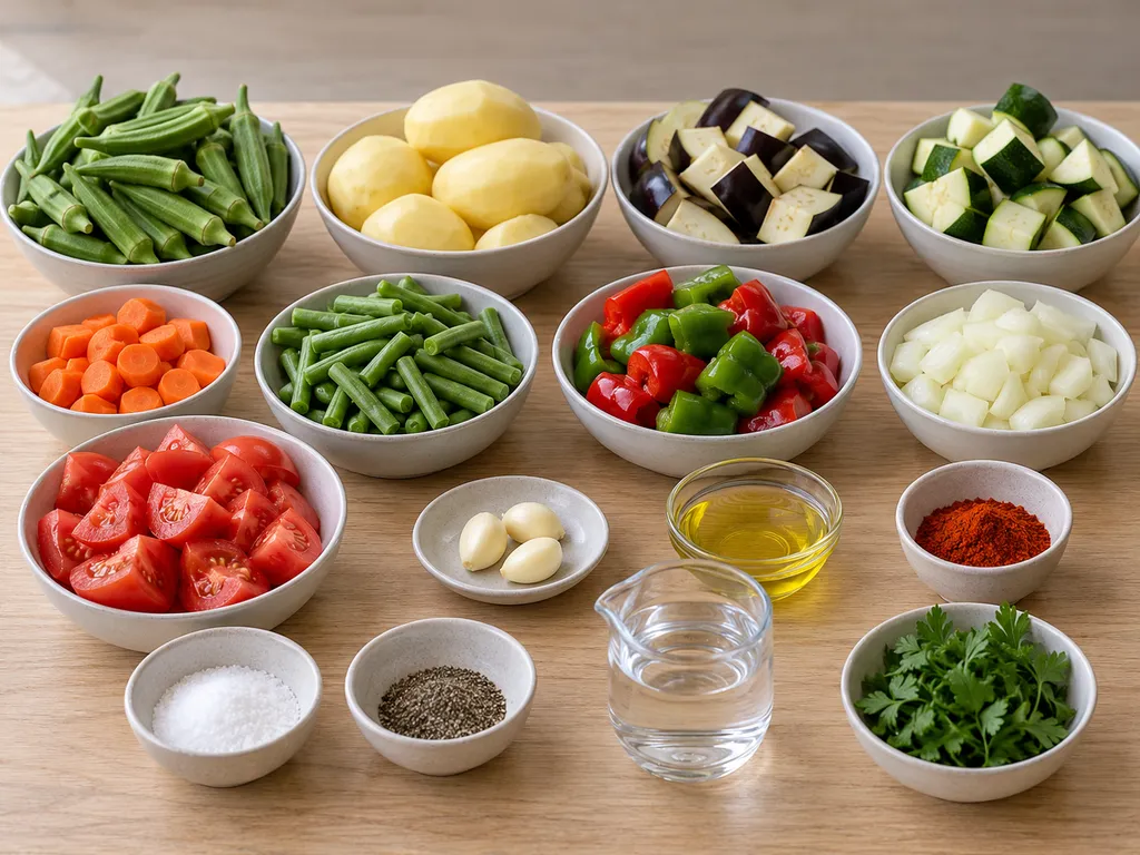 Бамя, картофи, патладжан, тиквичка и останалите продукти за постен гювеч